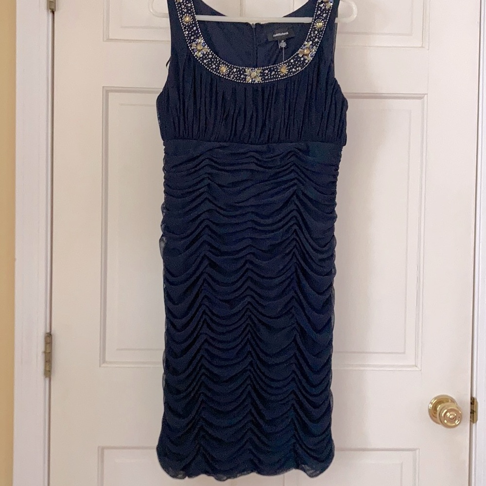 NWT!~ Women’s formal navy beaded neck dress. Size 14